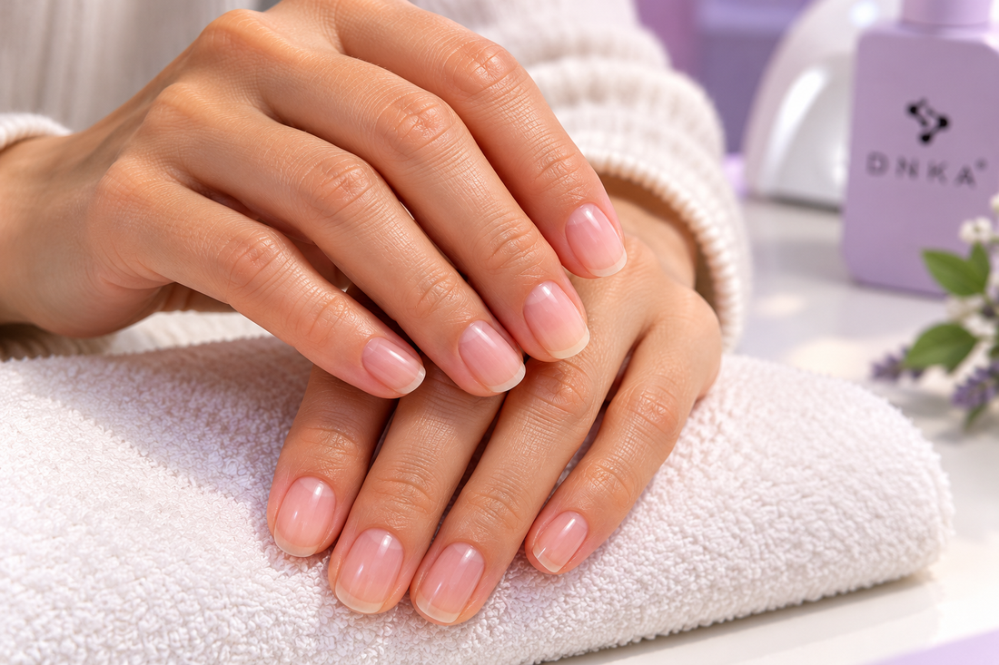 Mani curate dopo la rimozione del gel con unghie naturali dall’aspetto sano
