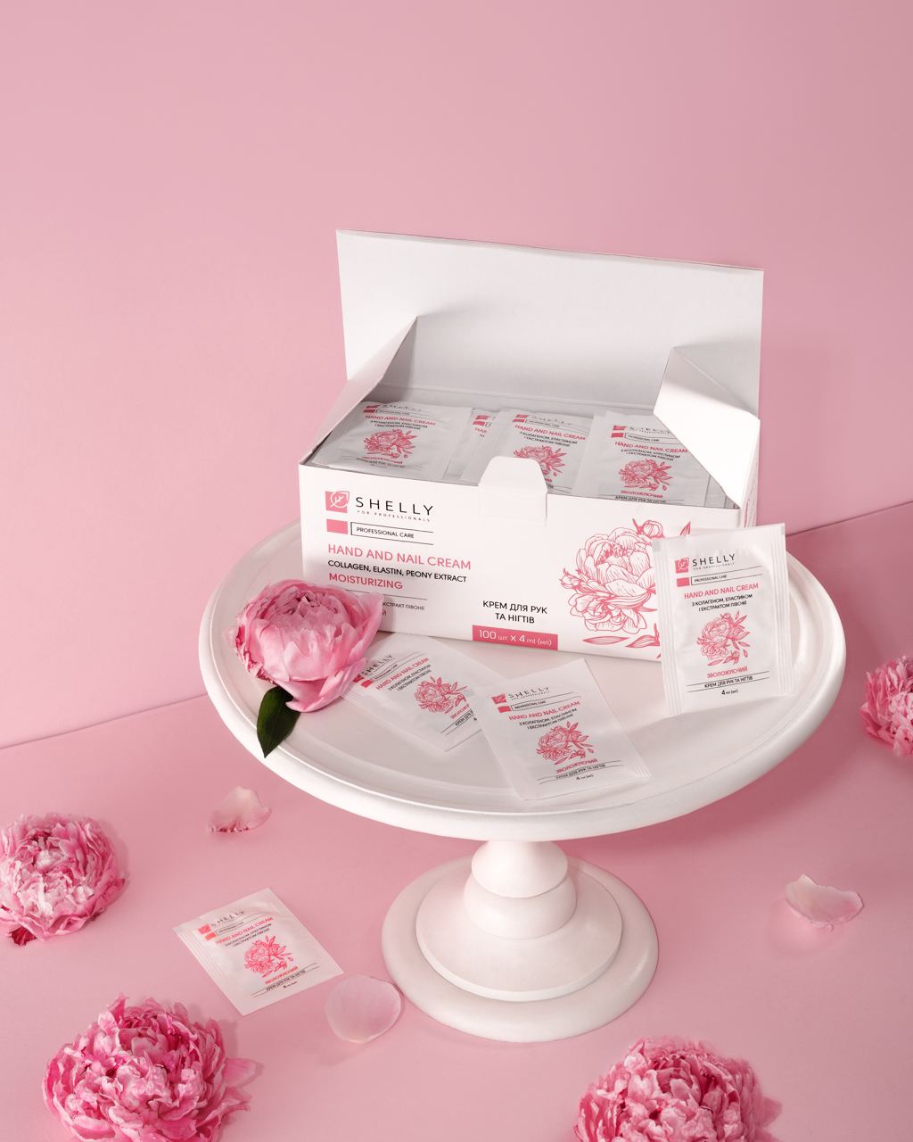 Shelly Crema mani e unghie con collagene, elastina ed estratto di peonia 4 ml x 100 pz.